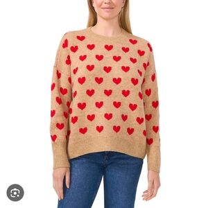 Vince Camuto Women’s Tan & Red Heart Knit Sweater